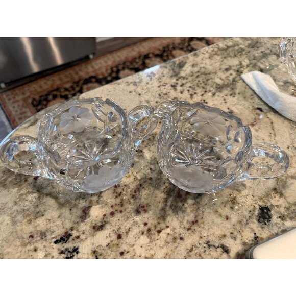 Vintage Crystal Creamer & Sugar Bowl Set With Floral Etched Design Table Top - Picture 15 of 16